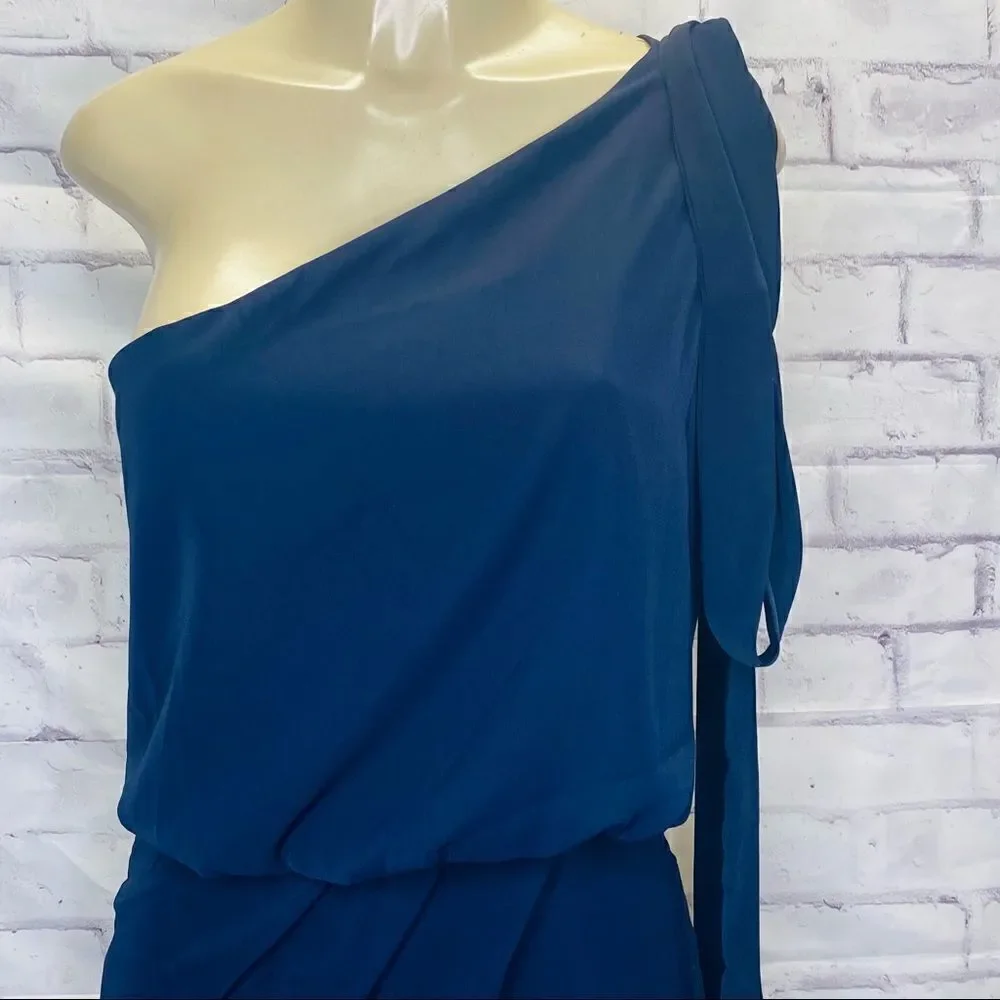 AMY LYNN One-Shoulder navy blue  Satin Dress NWOT size small